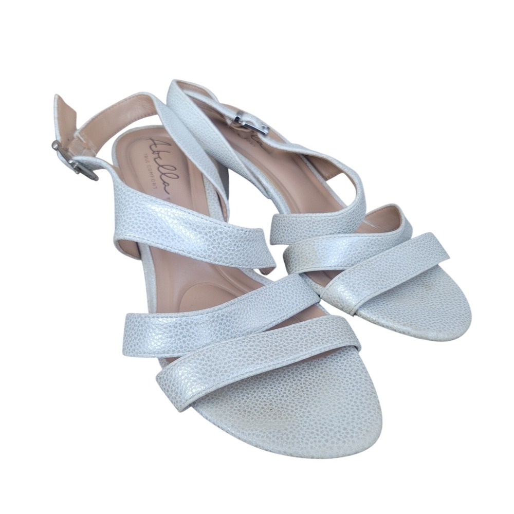 Abella Francine Sandals Womens 9M White Silver Shimmer Strappy Slingback Heel